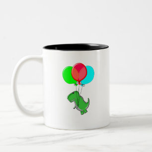 Taza Bicolor Dino Cálido Y Enfadado Volando Con Globos Fiestas