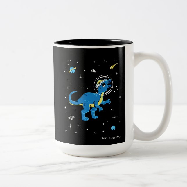 Taza Bicolor Dinos De Paquicefalosaurio Azules Y Amarillos En E (Derecha)