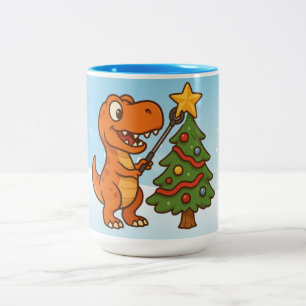 Taza Bicolor Dinosaur lindo con árbol de Navidad