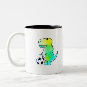 Taza Bicolor Dinosaurio Adorable Ama Fútbol Acuarela