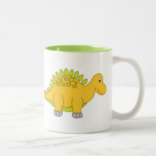 Taza Bicolor Dinosaurio amarillo y verde+Personalice el nombre