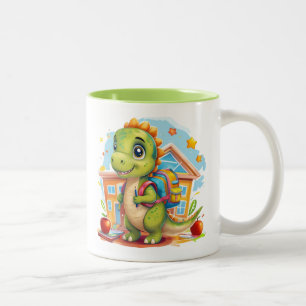 Taza Bicolor Dinosaurio de regreso a la escuela adorable con mo