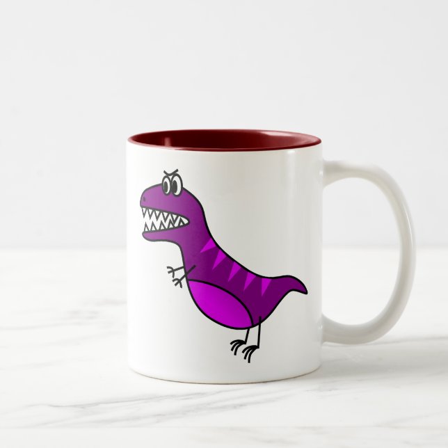 Taza Bicolor Dinosaurio personalizado malva morado enojado (Derecha)