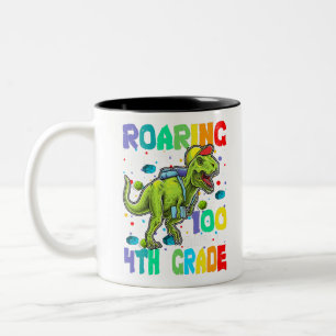 Taza Bicolor Dinosaurio T-Rex en 100 días de cuarto grado