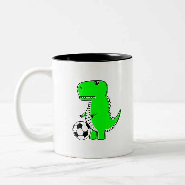 Taza Bicolor Dinosaurio Verde ama el fútbol (Izquierda)