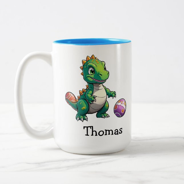 Taza Bicolor Dinosaurio verde dulce con huevos de Pascua (Izquierda)