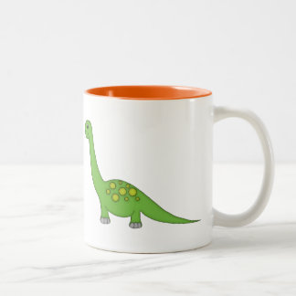 Taza Bicolor Dinosaurio verde lindo+Personalice el nombre