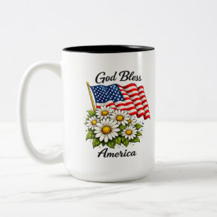 Taza Bicolor Dios bendiga a América Arte floral de bandera y ma