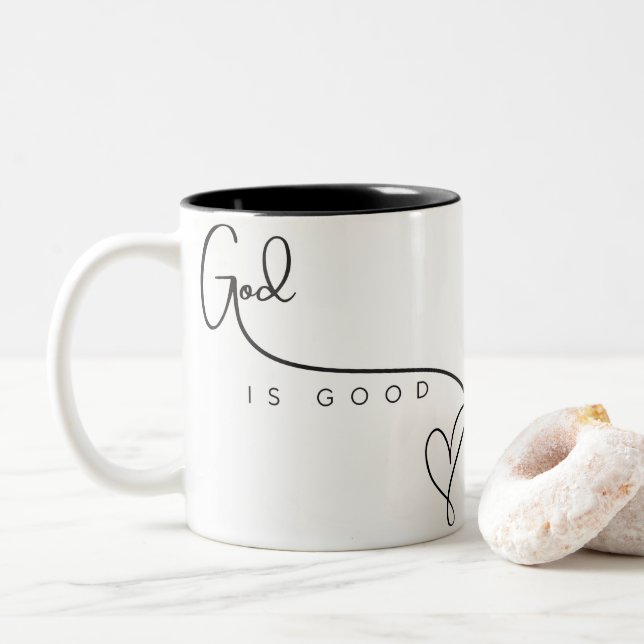 Taza Bicolor Dios es buena fe motivacional (Con donut)