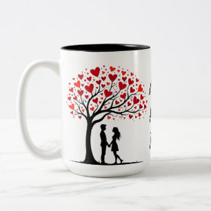 Taza Bicolor Diseño Árbol de Amor Romántico del Día de San Vale