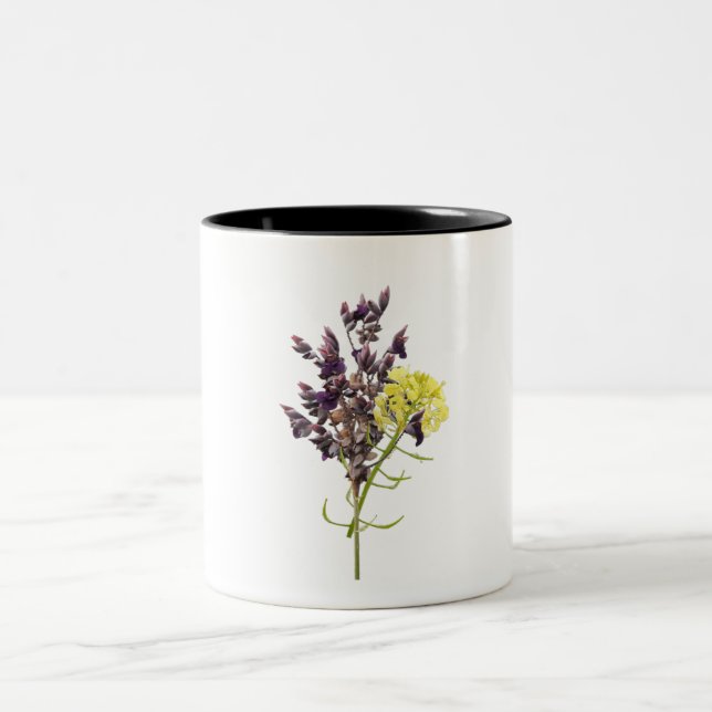 Taza Bicolor Diseño botánico de lavanda y flor silvestre amaril (Centro)