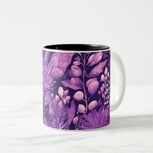 Taza Bicolor Diseño botánico elegante Sueño Morado inspirado en