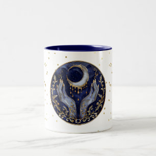 Taza Bicolor Diseño celeste en oro