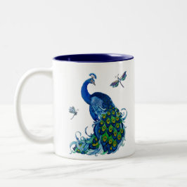 Taza Bicolor Diseño clásico de pavo real y libélula