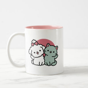 Taza Bicolor Diseño 'Cuatro amigos reales para siempre' de gato