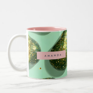 Taza Bicolor Diseño de Aguacate con Purpurina de Pastel Persona