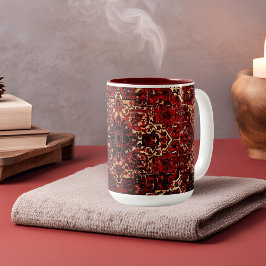 Taza Bicolor Diseño de alfombras orientales en rojo oscuro