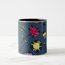 Taza Bicolor Diseño de Arte de Patrón Floral Caprichoso