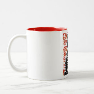 Taza Bicolor Diseño de Arte Folclórico de Gato Negro Minimalist