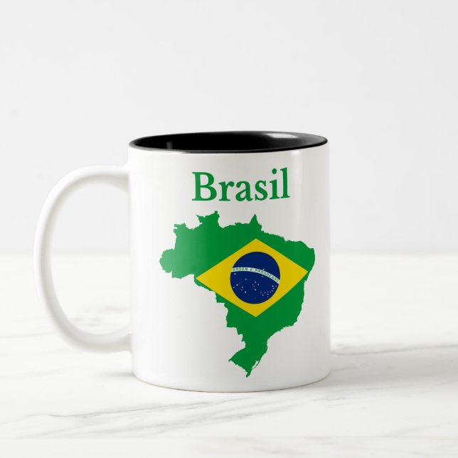 Taza Bicolor Diseño de bandera de mapa de Brasil (Izquierda)