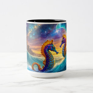 Taza Bicolor Diseño de caballitos de mar espaciales por Rich AM