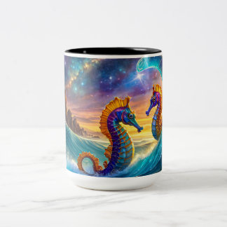 Taza Bicolor Diseño de caballitos de mar espaciales por Rich AM