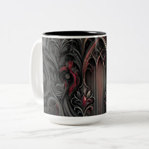 Taza Bicolor Diseño de café con arcos góticos - Ar negro y rojo