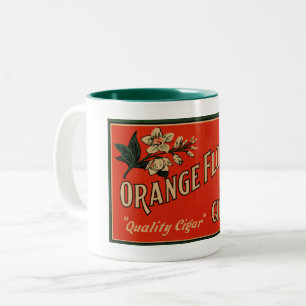 Taza Bicolor Diseño de caja de puros Flor de Naranja