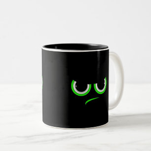 Taza Bicolor Diseño de Cara Enojada Divertida con Ojos Verdes