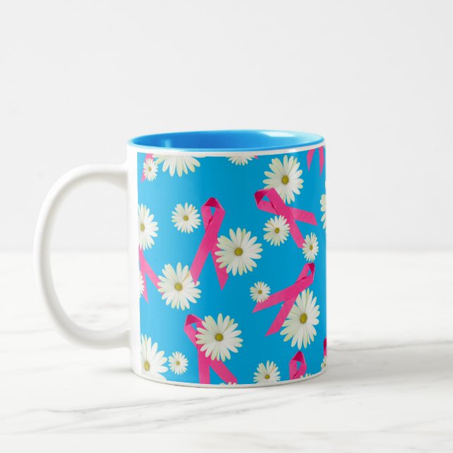 Taza Bicolor diseño de cinta rosa y margarita (Izquierda)
