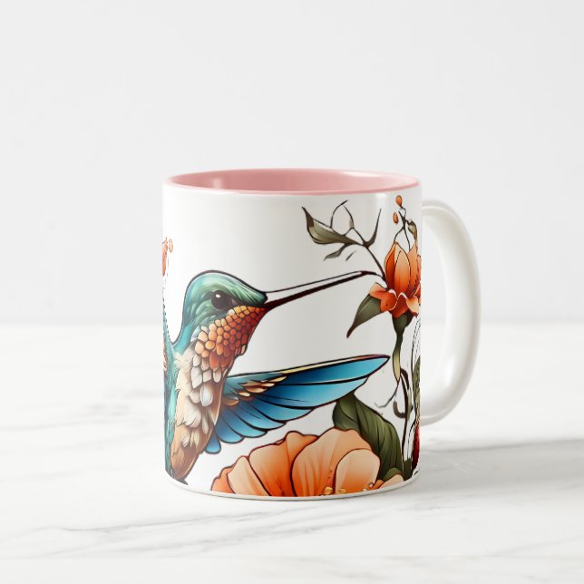 Taza Bicolor Diseño de Cute Hummingbird (Anverso derecho)