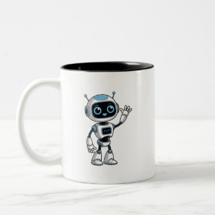 Taza Bicolor Diseño de dibujos animados de robot saludando lind