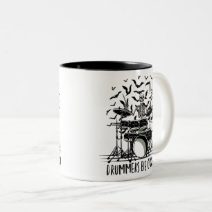 Taza Bicolor Diseño de esqueleto de baterista loco