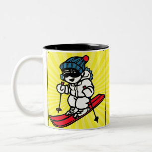 Taza Bicolor Diseño de esquí de época amante del esquí Rega