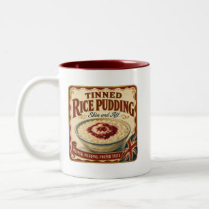 Taza Bicolor Diseño de etiqueta de lata vintage de pudín de arr