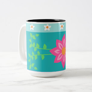 Taza Bicolor Diseño de flores vibrantes en flor