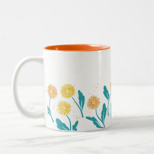 Taza Bicolor Diseño de flores y hojas de Dandelion