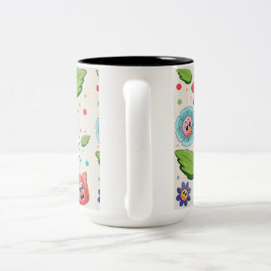 Taza Bicolor Diseño de fondo inmaculado con flores coloridas