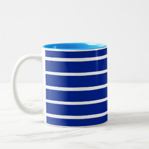 Taza Bicolor Diseño de franjas azules y blancas