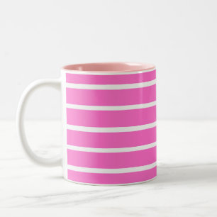 Taza Bicolor Diseño de franjas rosadas y blancas