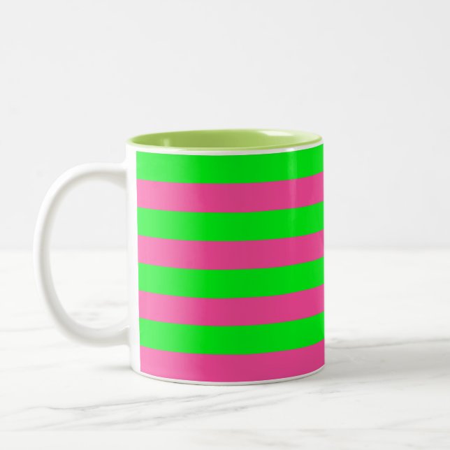 Taza Bicolor Diseño de franjas rosadas y verdes (Izquierda)