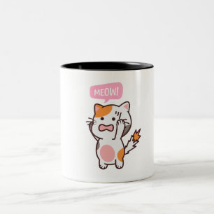 Taza Bicolor diseño de gato bonito frustrado ¡Hazte con una e
