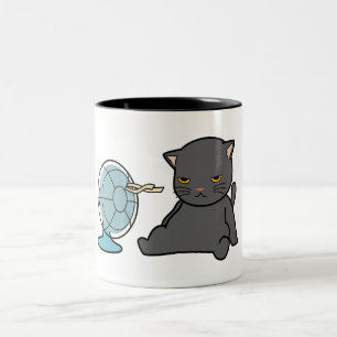 Taza Bicolor diseño de gatos de verano delante del ventilador  