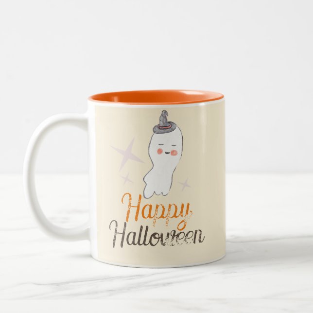 Taza Bicolor Diseño de Halloween con garabatos fantasmales retr (Izquierda)