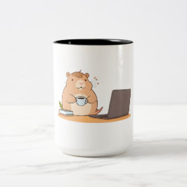 Taza Bicolor Diseño de Laptop de Café de Capibara Adorable Codi