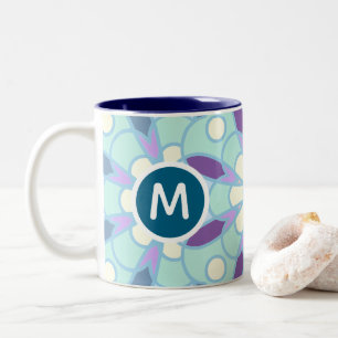 Taza Bicolor Diseño de letra monograma de mandala floral pastel
