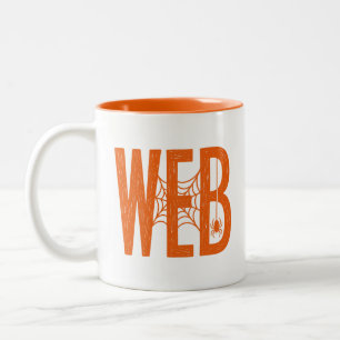 Taza Bicolor Diseño de linóleo de araña web de Halloween