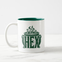 Taza Bicolor Diseño de linóleo de caldero Hex de Halloween