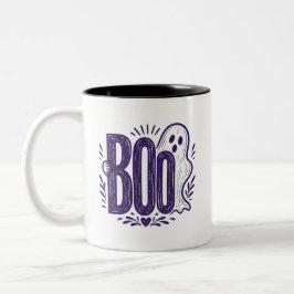 Taza Bicolor Diseño de linóleo de fantasma Boo para Halloween