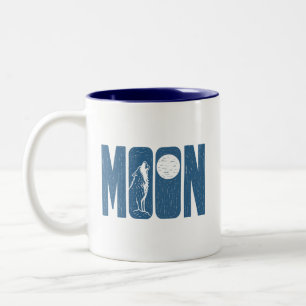 Taza Bicolor Diseño de linóleo de lobo lunar de Halloween